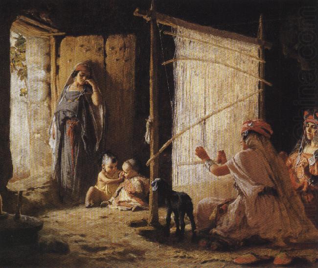 Frederick Arthur Bridgman Women in Biskra Weaving a Burnoose